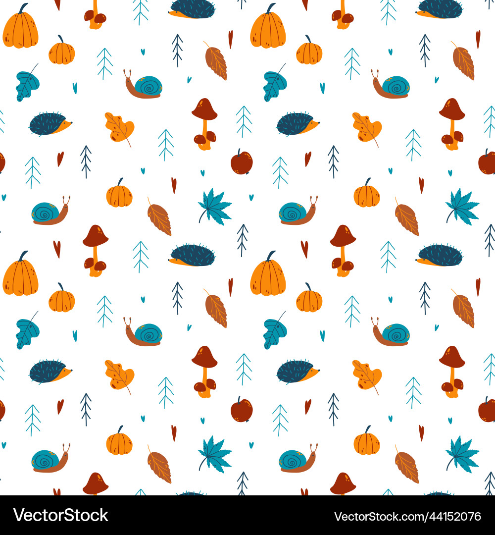 Autumn seamless pattern with pumpkin rowan spruce Autumn seamless pattern with pumpkin rowan spruce Vector Image