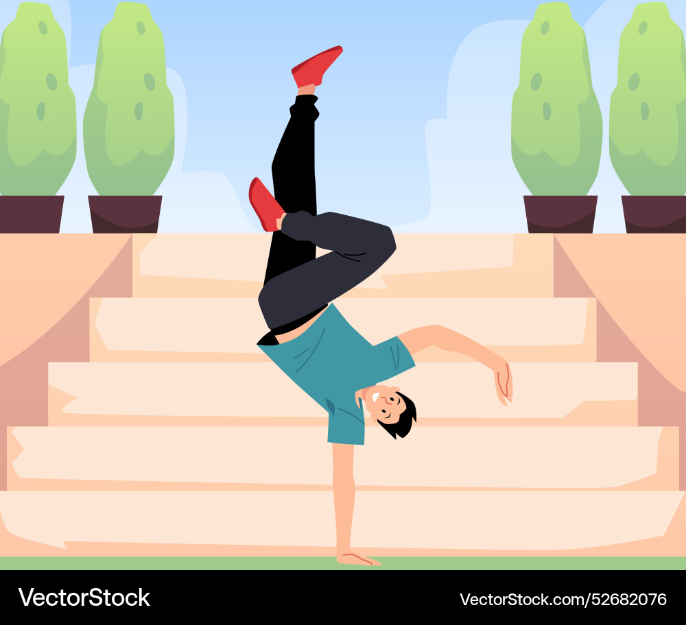 Break dancer boy showing handstands dynamic pose Vector Image