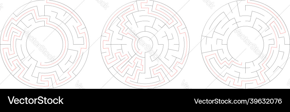 Circle circular maze labyrinth riddle game set Circle circular maze labyrinth riddle game set vector image