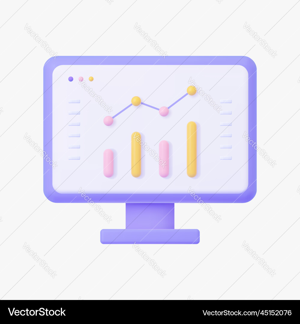 Computer screen with infographic chart 3d icon vector image