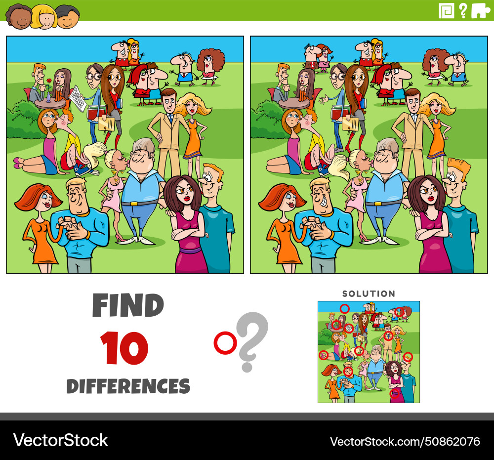 Differences game with cartoon couples characters Vector Image