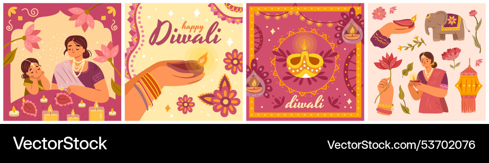 Diwali posters hindu festival celebration Diwali posters hindu festival celebration vector image