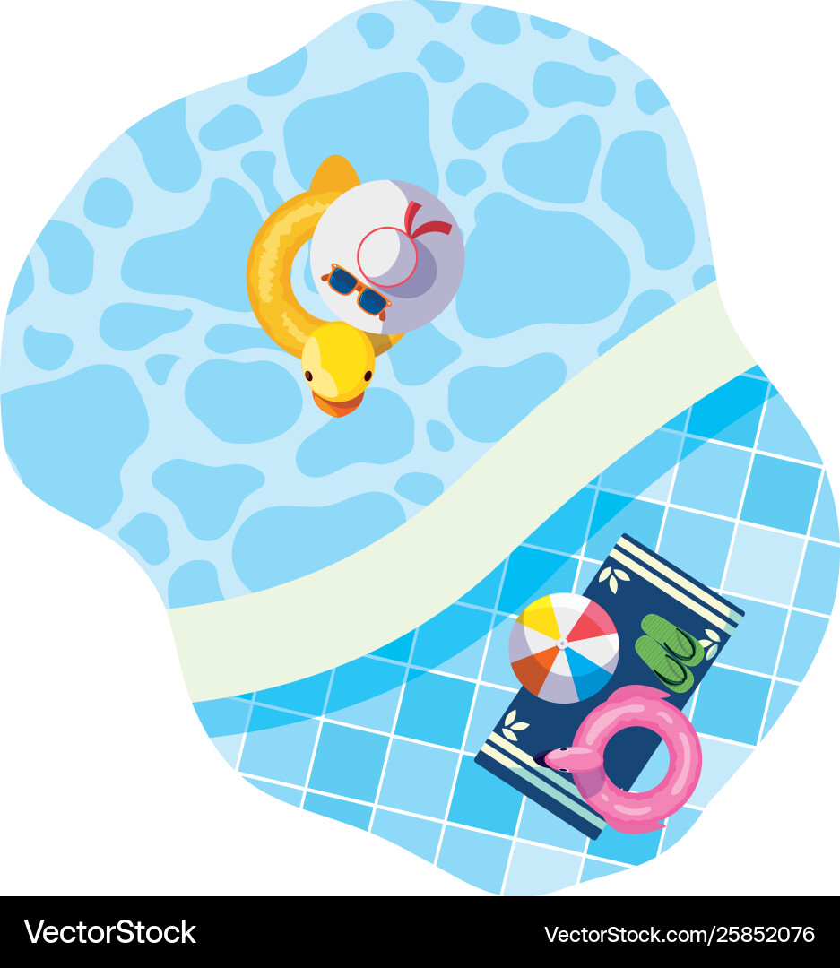 Edge pool with duck float and towel scene Edge pool with duck float and towel scene vector image