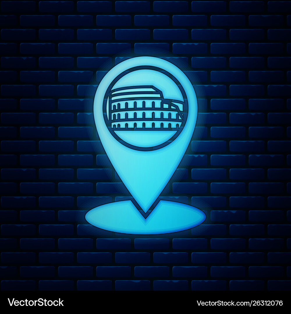 Glowing neon map pointer mit coliseum in rome Vektorbild