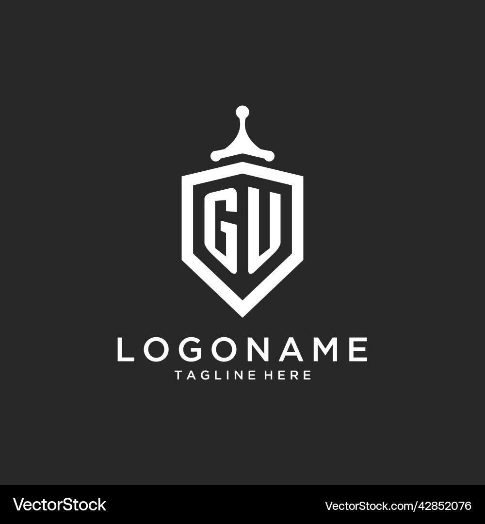 Gu monogram logo initial with shield guard shape Gu monogram logo initial with shield guard shape Vector Image