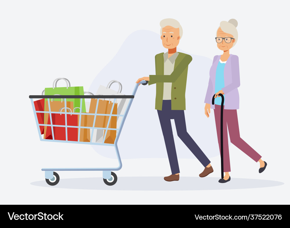 Älteres Paar beim Einkaufen im Supermarkt Älteres Paar beim Einkaufen im Supermarkt vektorbild