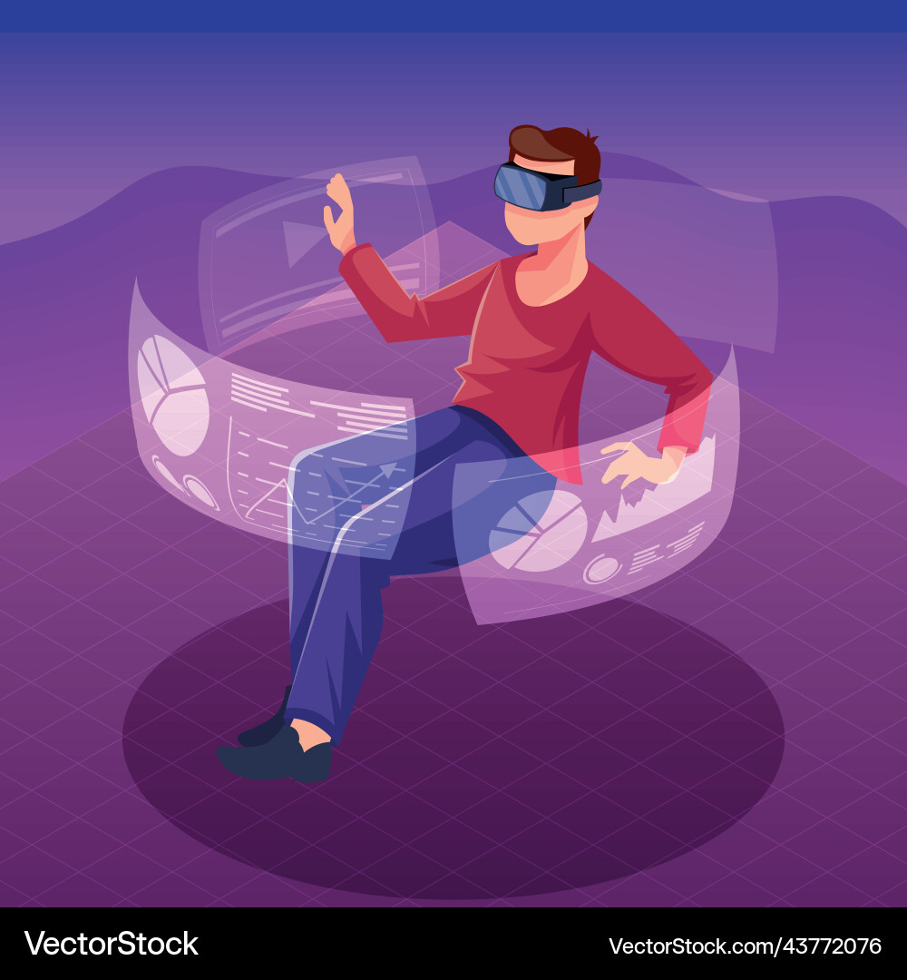 Man with mask and holograms displays Vector Image