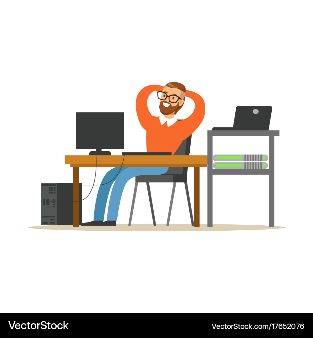 Man Working on Computer in Office vector image