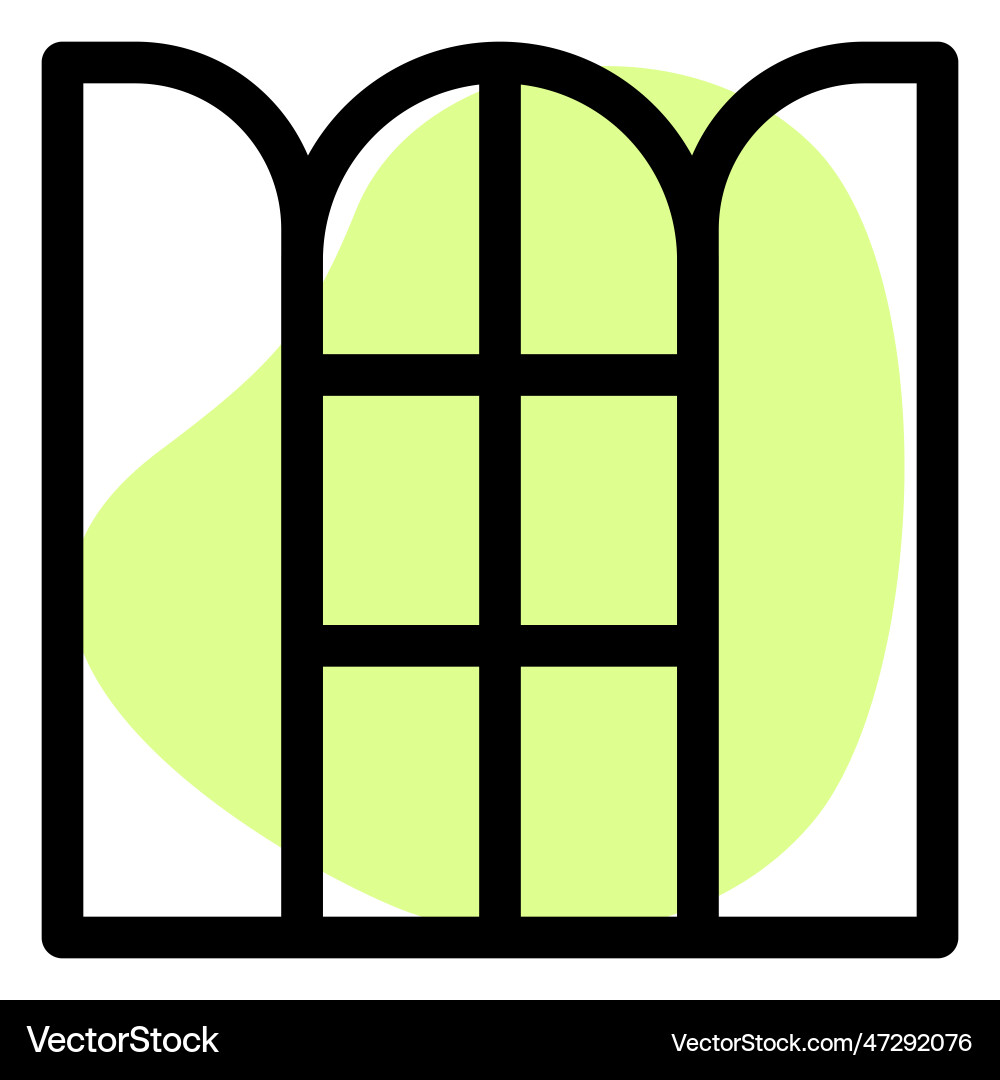 Opened arch window installed in the corridor Vector Image