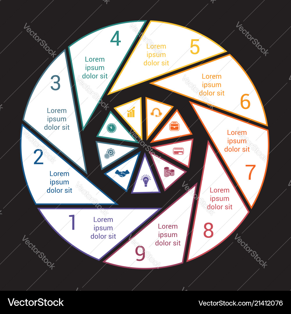 Pie chart with black background from colored vector image