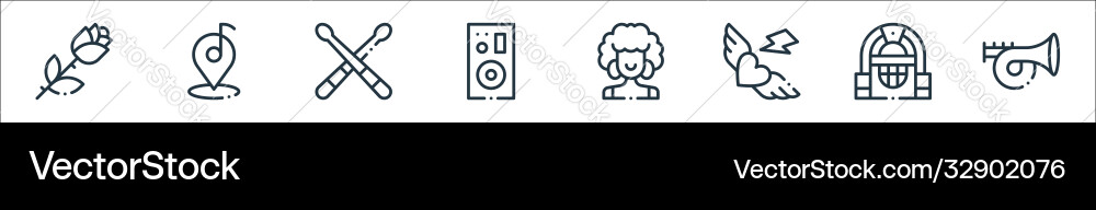 Rock n roll line icons linear set quality vector image