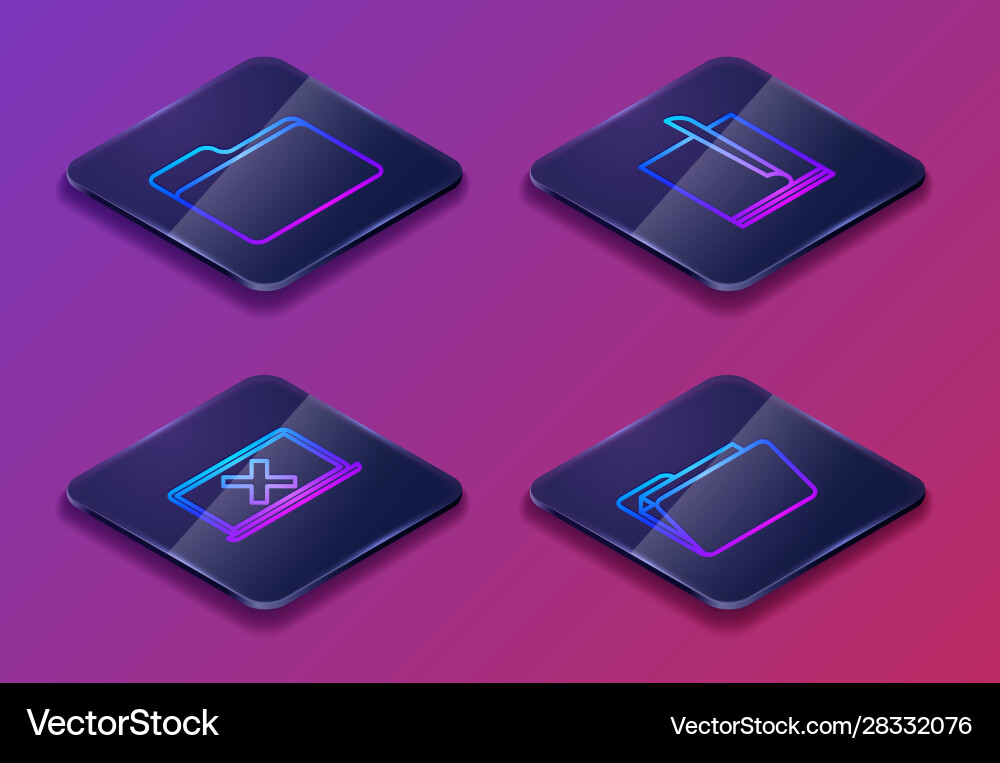 Set isometric line document folder laptop Set isometric line document folder laptop vector image