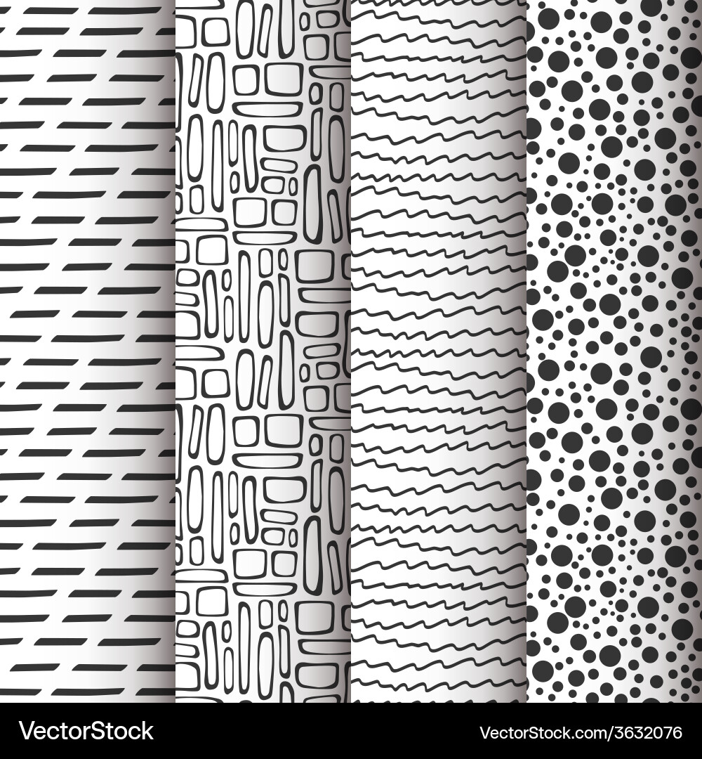 Set of 4 simple doodle seamless patterns vector image