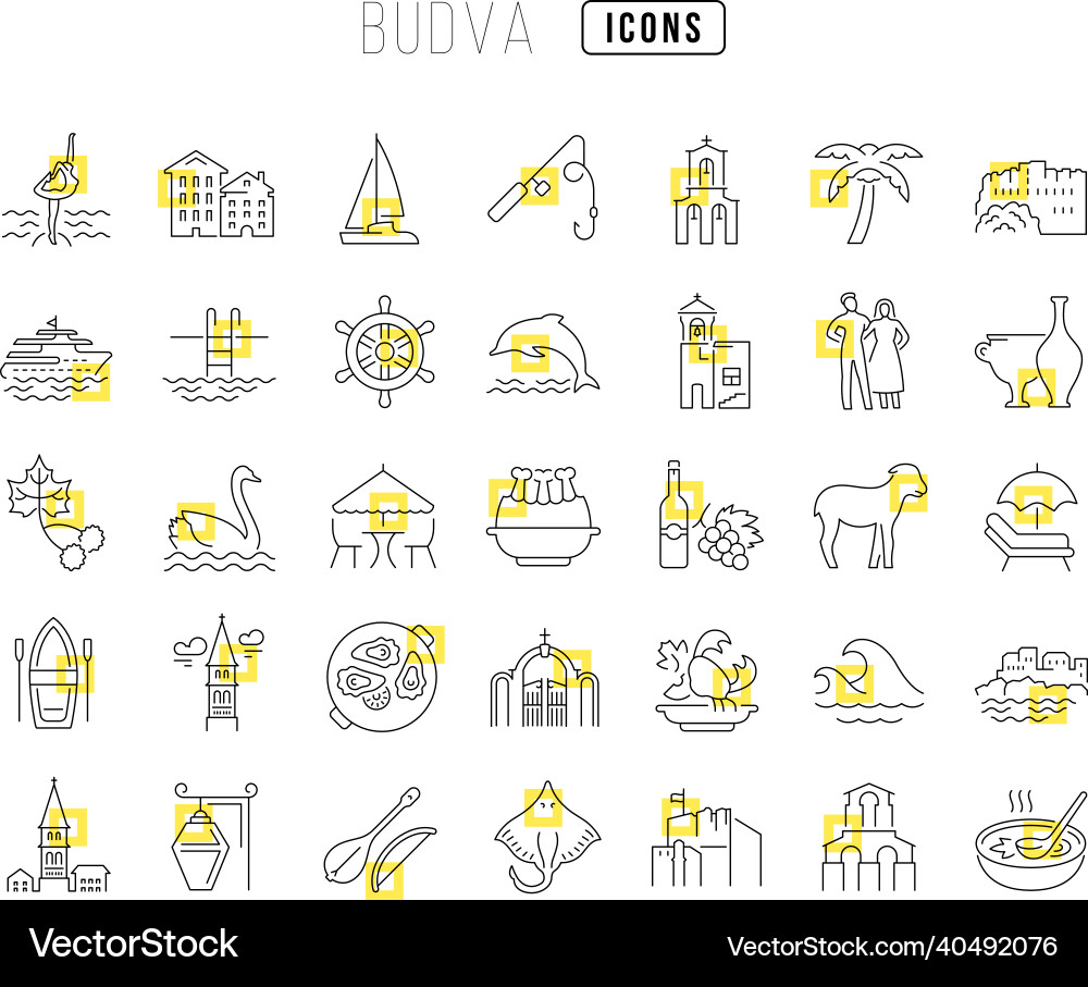 Set of linear icons budva Set of linear icons budva vector image