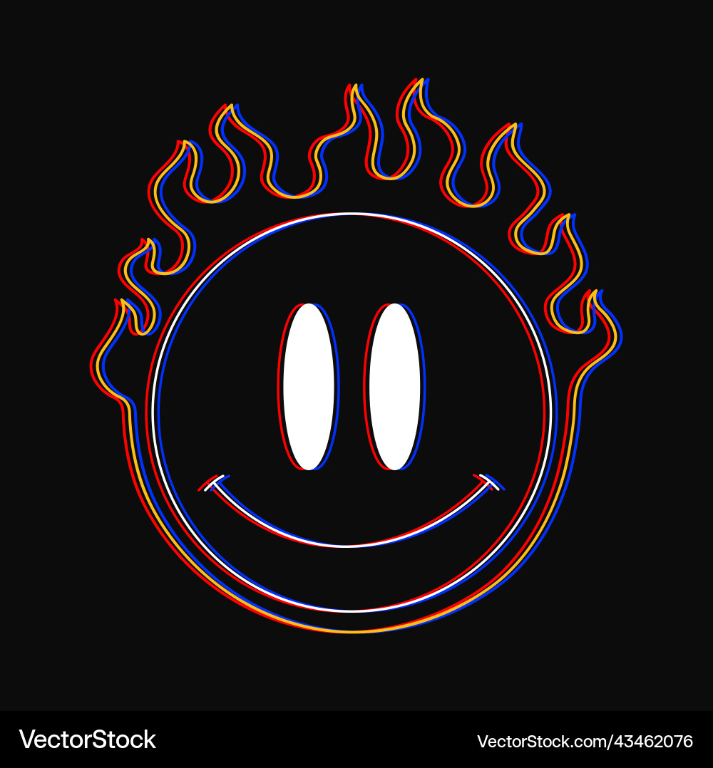 Smile face burn in fire t-shirt print hand Smile face burn in fire t-shirt print hand vector image