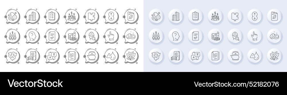 Teapot leaf and inspect line icons for web app vector image