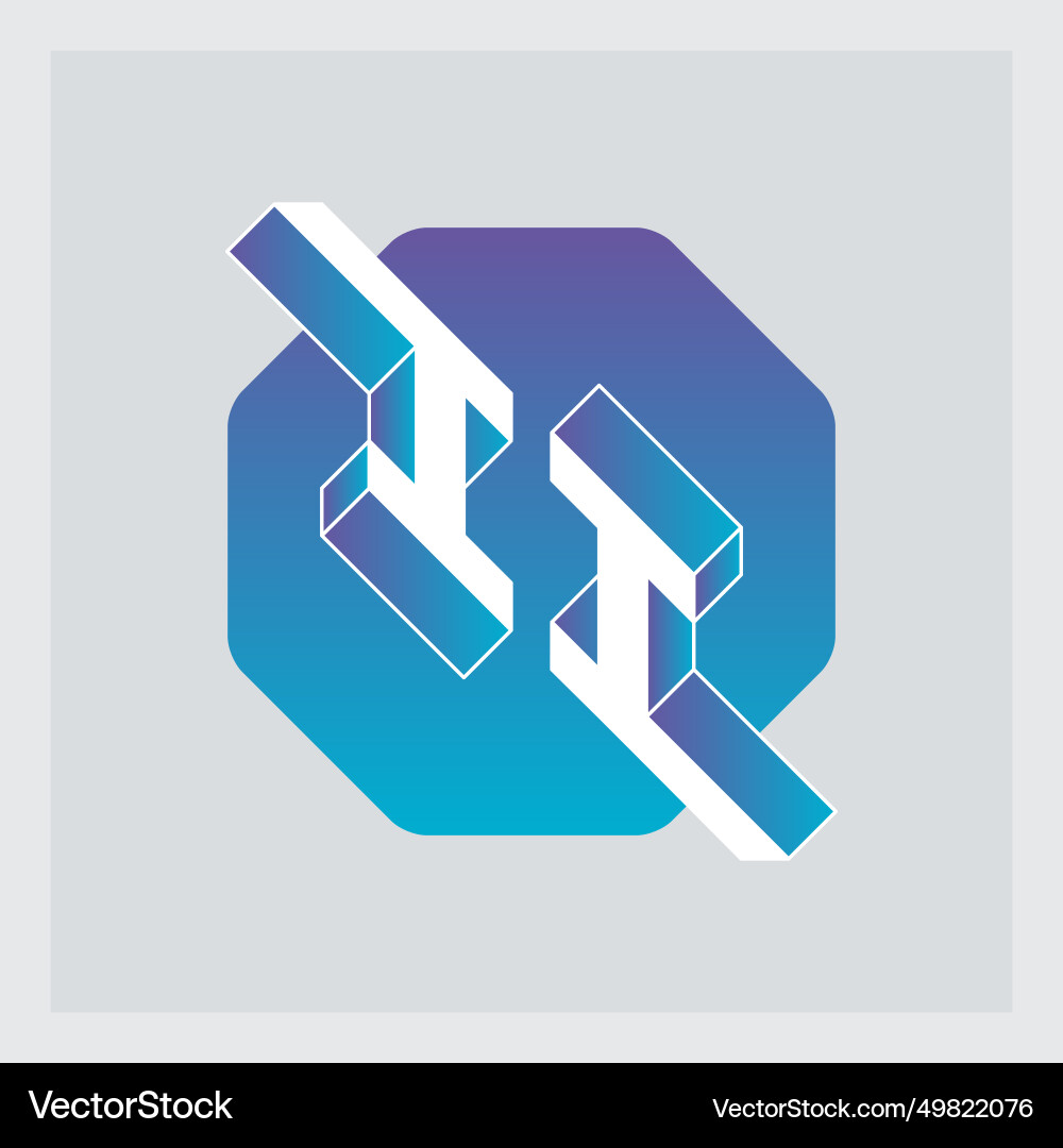 Three-dimension letters i and on a hexagonal Vector Image