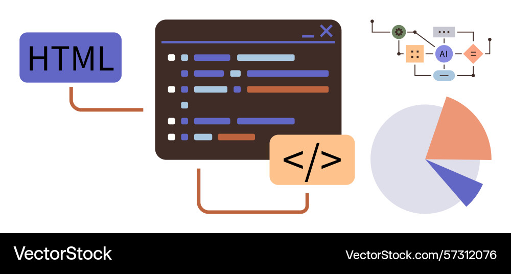 Web-Entwicklung Visualisierung mit HTML-Code Web-Entwicklung Visualisierung mit HTML-Code vektorbild