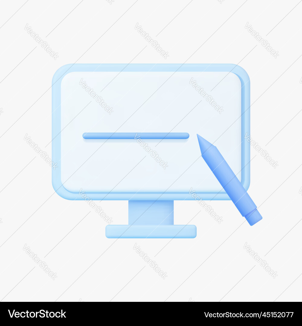 Computer screen with writing pen 3d icon isolated vector image