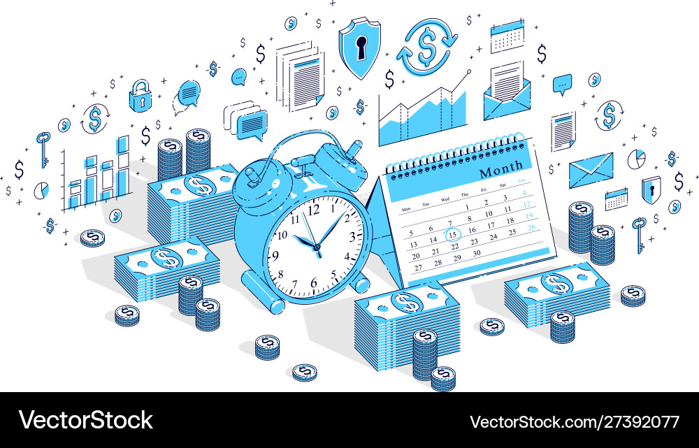 Deadline concept table alarm clock and calendar Vector Image