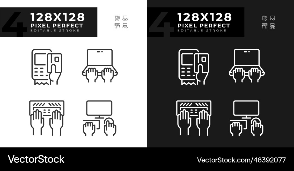Hands using devices pixel perfect linear icons Hands using devices pixel perfect linear icons vector image