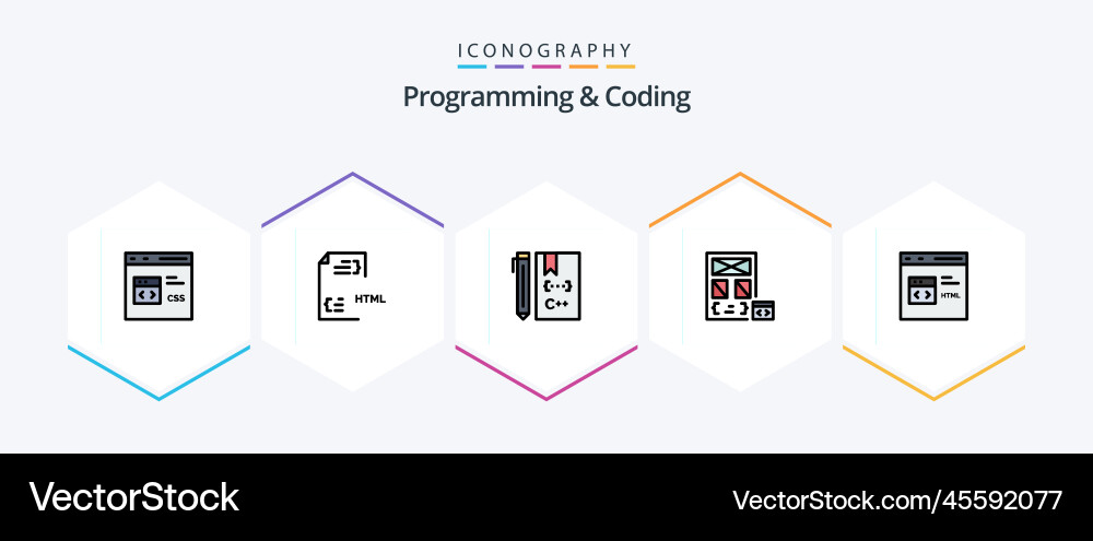 Programming and coding 25 filledline icon pack vector image