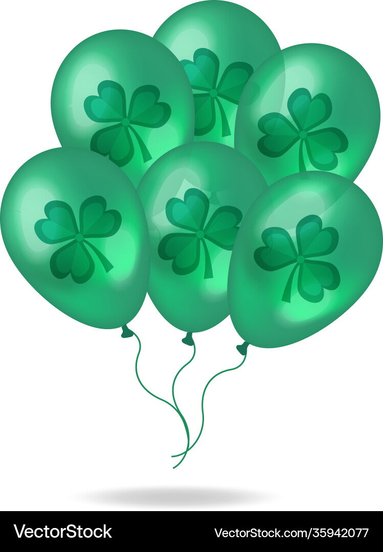 Realistic green balloons with clover shamrock 3d Realistic green balloons with clover shamrock 3d vector image