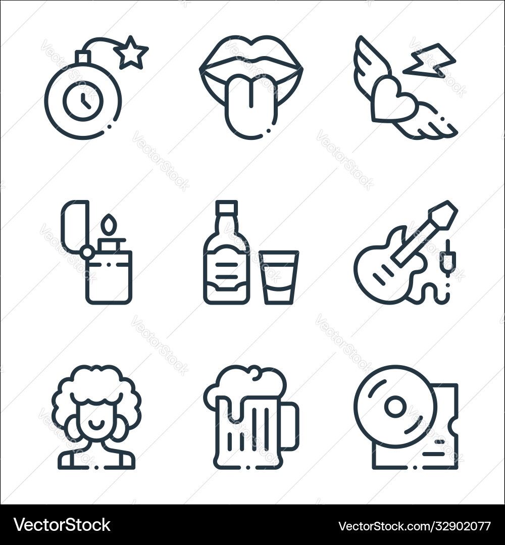 Rock n roll line icons linear set quality Rock n roll line icons linear set quality vector image