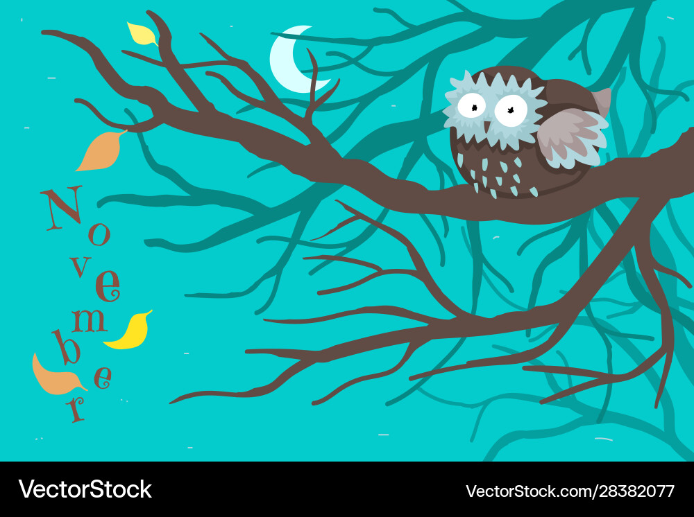 Scared owlet sleeps on a tree branch Scared owlet sleeps on a tree branch vector image