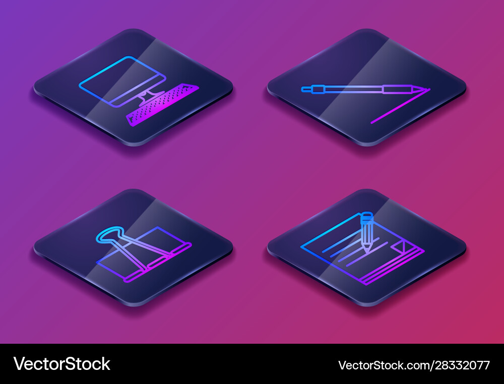 Set isometric line computer monitor with keyboard Set isometric line computer monitor with keyboard vector image