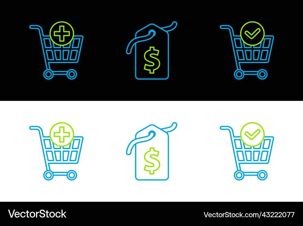 Set line shopping cart with check mark add Set line shopping cart with check mark add vector image
