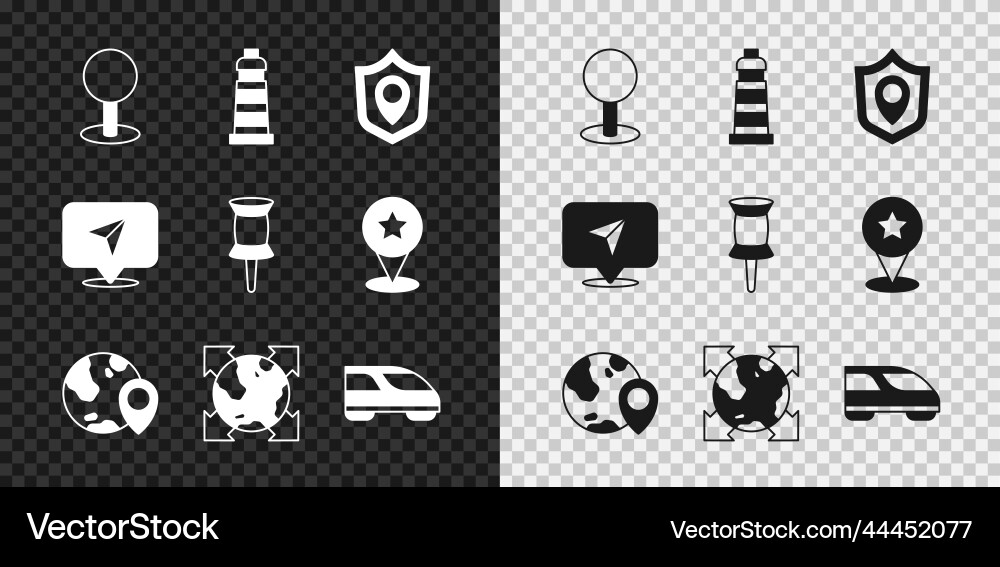Set push pin lighthouse location shield Vector Image