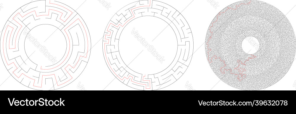 Circle circular maze labyrinth riddle game set Circle circular maze labyrinth riddle game set vector image