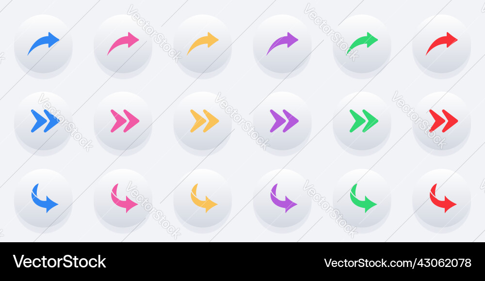 Color arrow digital icon set in neumorphism style Color arrow digital icon set in neumorphism style vector image