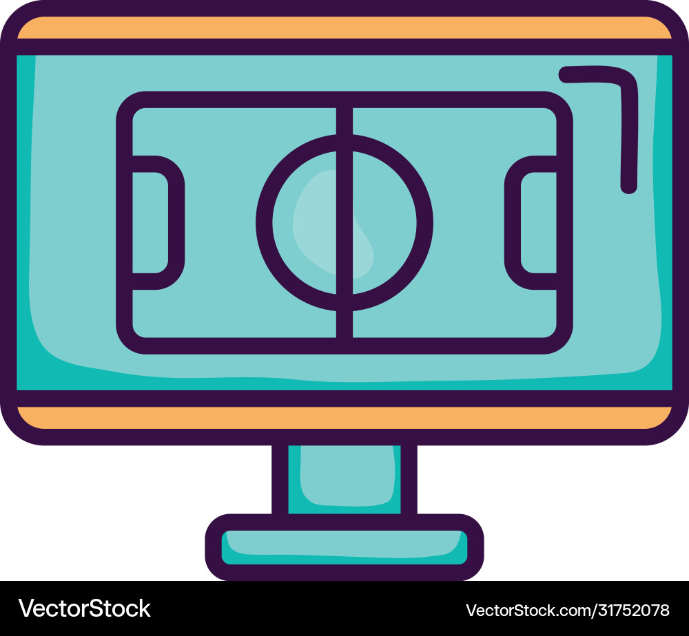 Computer with soccer field on screen line color Computer with soccer field on screen line color vector image