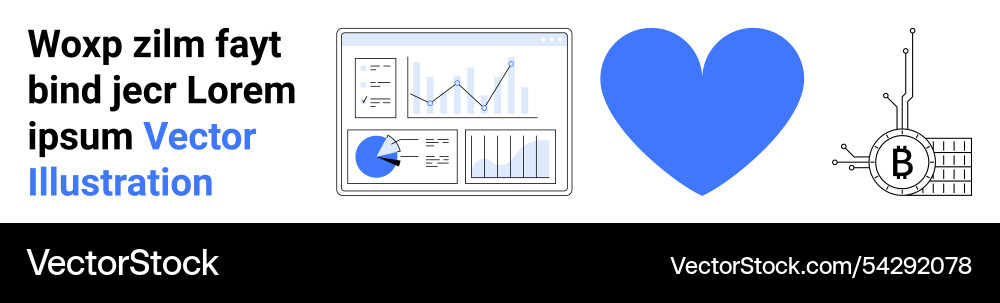 Data analytics dashboard blue heart and bitcoin vector image