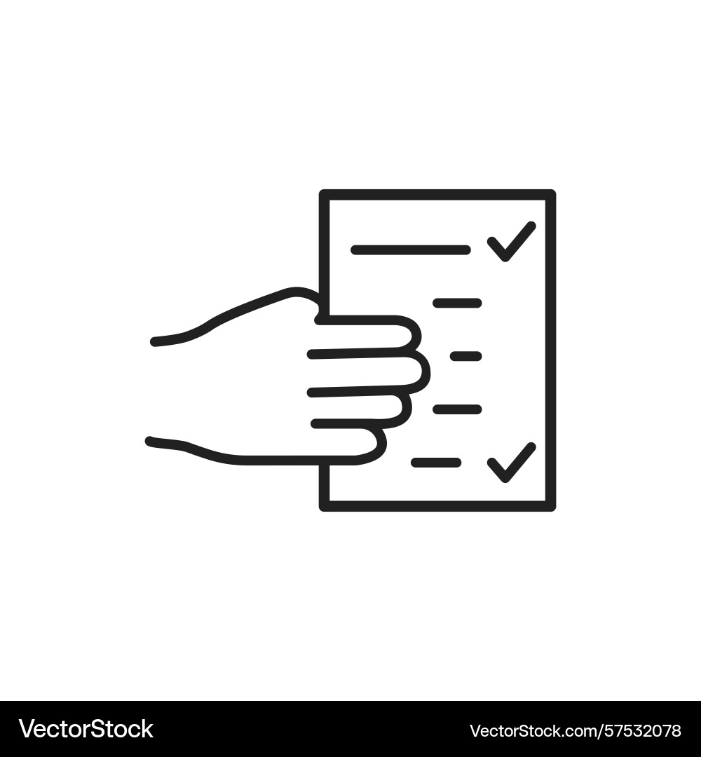 Document in hand linear icon thin line design Document in hand linear icon thin line design vector image