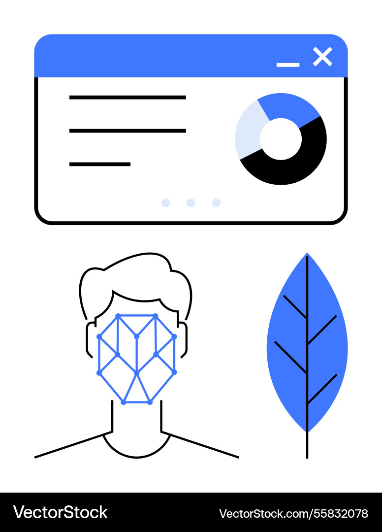 Facial recognition technology with data analysis Facial recognition technology with data analysis vector image