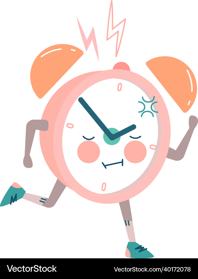 Funny clock character with red cheeks running Funny clock character with red cheeks running vector image