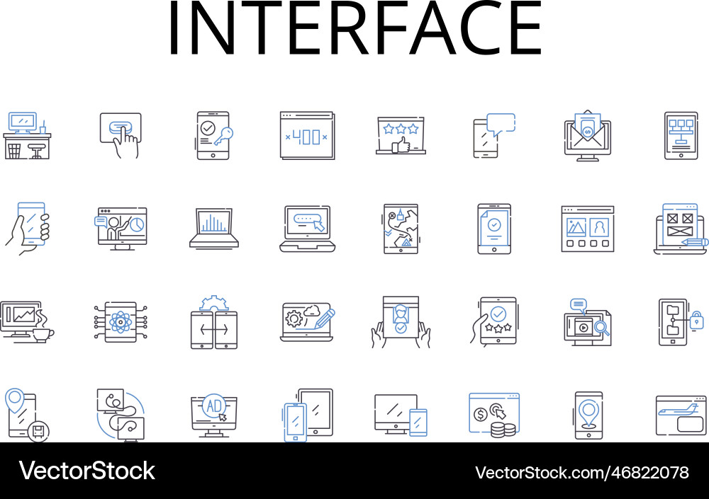 Interface line icons collection connection point vector image