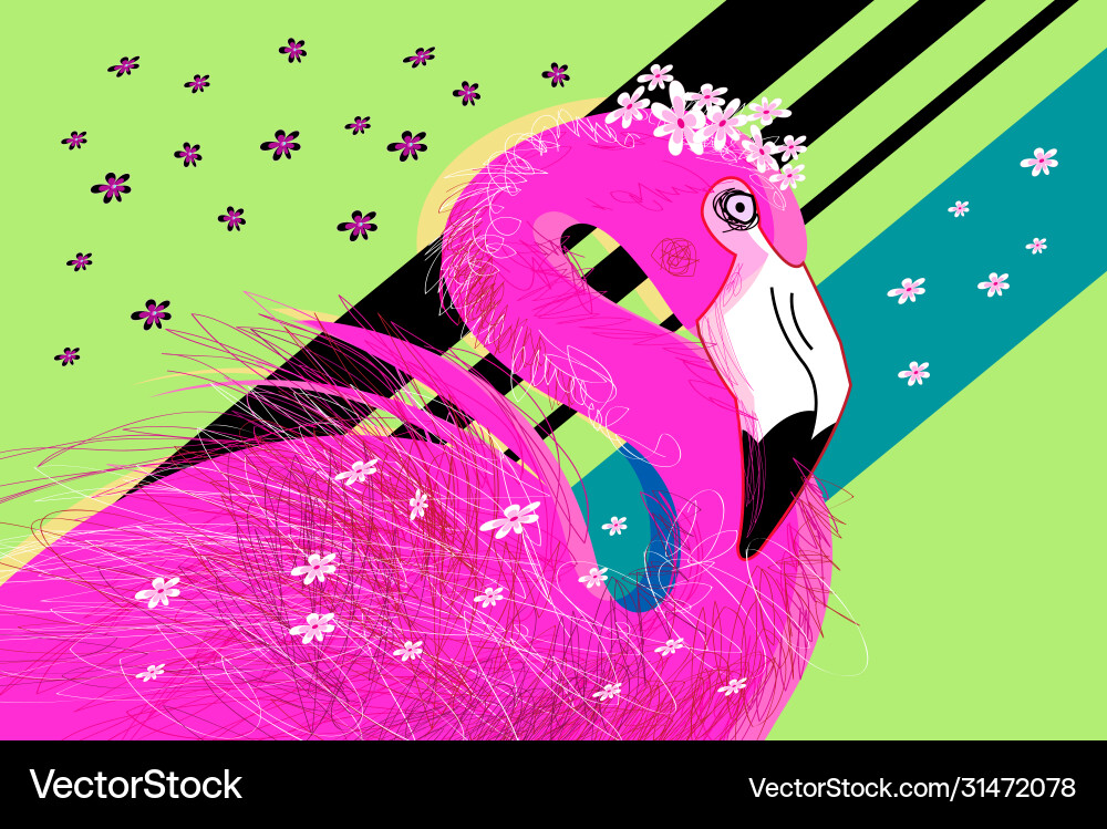 Lovely pink flamingo in colors portrait Lovely pink flamingo in colors portrait vector image