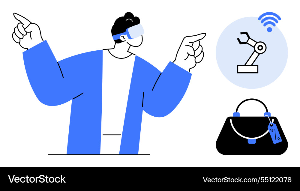 Man using vr technology for automation in smart vector image