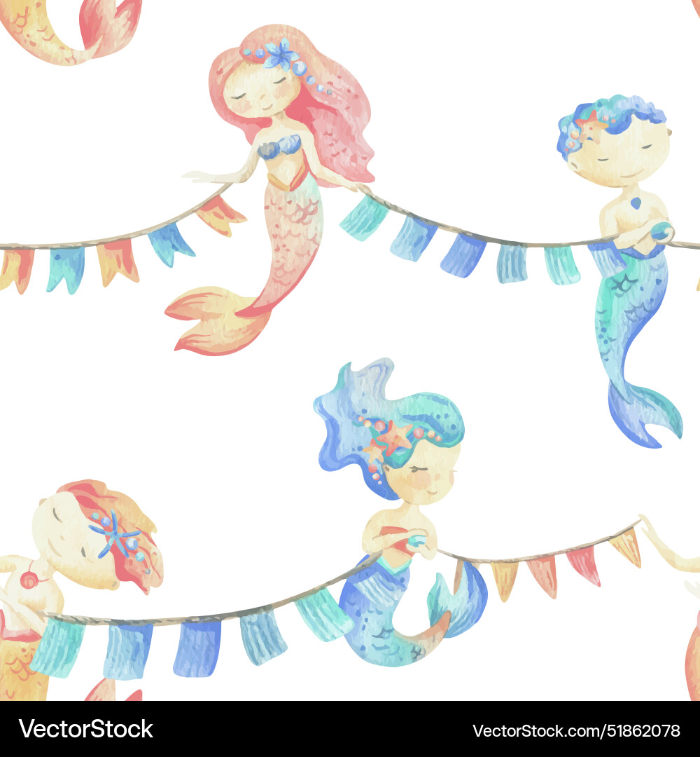 Mermaids is a little girl and boy with flags Mermaids is a little girl and boy with flags vector image