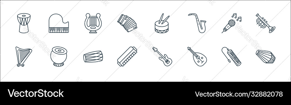 Music instruments line icons linear set quality vector image