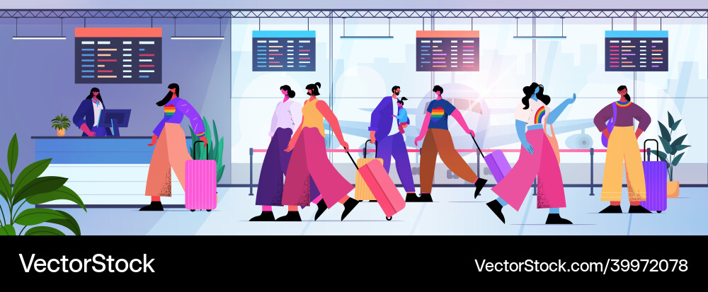 Passengers standing in line queue to airport Passengers standing in line queue to airport vector image