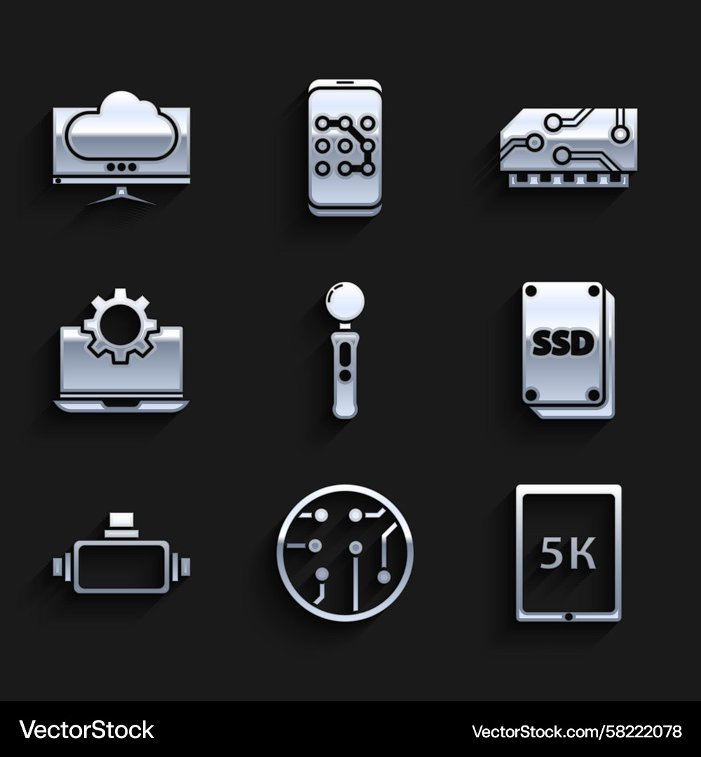 Set gamepad processor tablet with text 5k ssd Vector Image