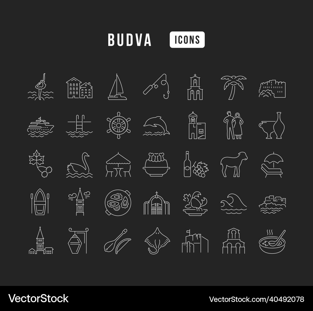 Set of linear icons budva Set of linear icons budva Vector Image