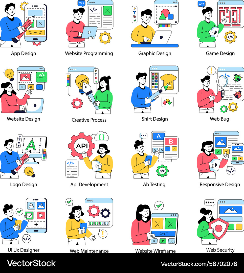 Set of web designing flat Vector Image