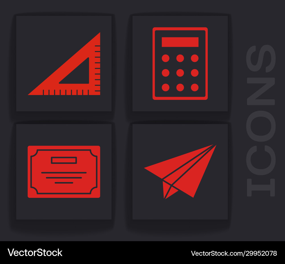 Set paper airplane triangular ruler calculator Set paper airplane triangular ruler calculator vector image