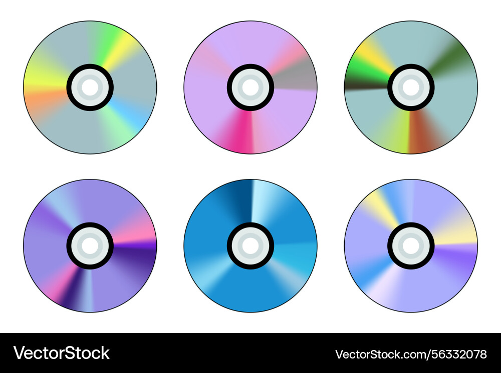 Six colorful compact discs showing data storing Six colorful compact discs showing data storing vector image